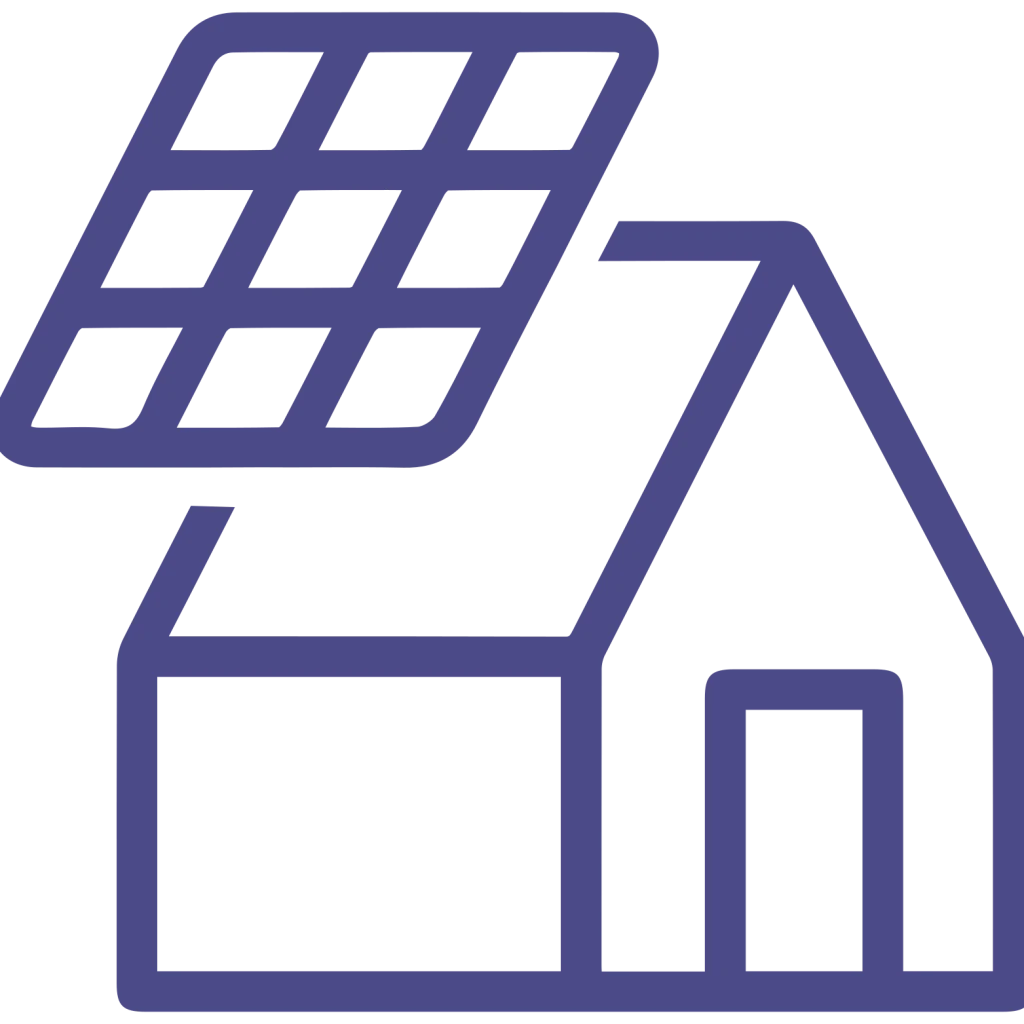 Icon of a house with a solar panel on the roof.
